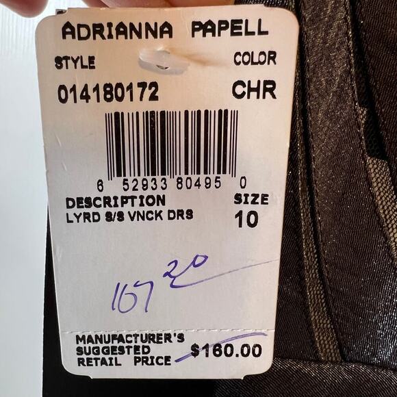 ADRIANNA PAPELL the Lyrd Short Sleeve V-neck Cocktail Dress in Grey Taupe Sz 10P - Picture 11 of 12